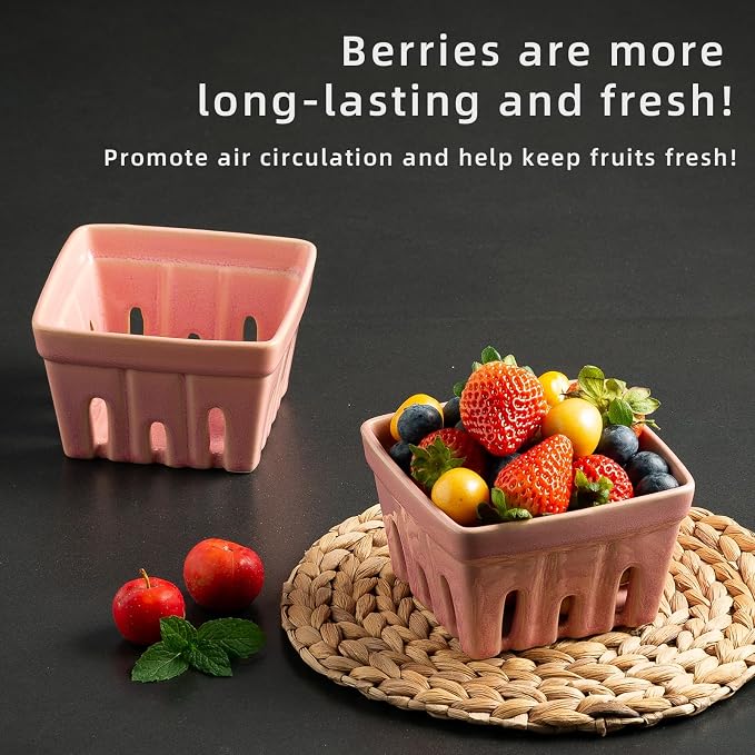 Ceramic Berry Basket, 4.2" Colander Set of 2 with Holes | Drainage holes help excess water flow away after washing berries, grapes, cherries, tomatoes, and fresh fruit - Image 6