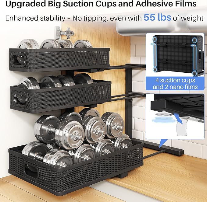 Under Sink Organizer, 3-Tier Thickened Metal Pull out Cabinet Organizer Shelf, Height Adjustable Slide out Storage Drawer Rack for Kitchen Bathroom Pantry Laundry Home Organization, 2-Pack, Black | 35% More Storage Capacity, Carbon Steel, Hold Up 55lbs... - Image 6