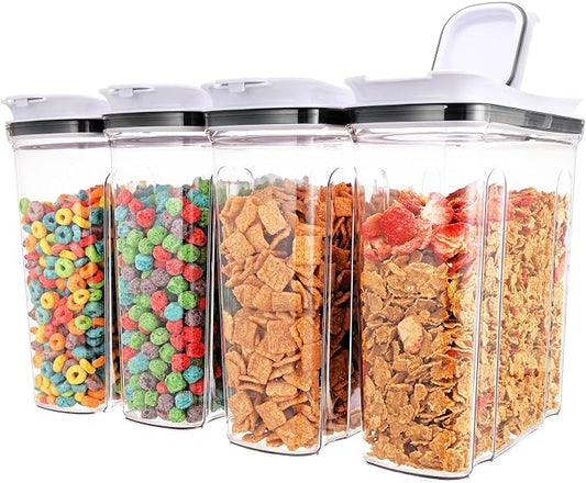 Cereal Containers Storage Set, Airtight Food Storage Container with Lid 4L/135.2oz,4PCS BPA-FREE Plastic Pantry Organization Canisters for Rice Cereal Flour Sugar Dry Food in Kitchen by FreshKeeper
