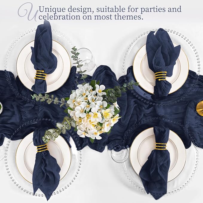 50 Pack Navy Blue Napkins 20x20Inch Cheesecloth Napkins | Blue Elegant Cloth Napkins for Table, Washable Rustic Boho Gauze Napkins, for Wedding Party Bridal Baby Shower Dinner Decor - Image 6