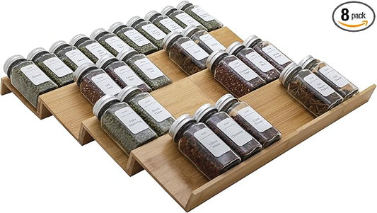 Bamboo Spice Rack Drawer Organizer - 8 Pieces Set- 9" Wide Per Piece - Combine Pieces Into 18" Wide Rack (9" or 18") by Angimio