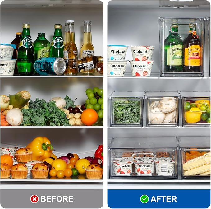 Fridge Organizers and Storage Pull Out Drawer, 2 Large | Dividers, Stackable, Clear, Fruit and Veggies Containers, for Kitchen, Cabinet - Image 5