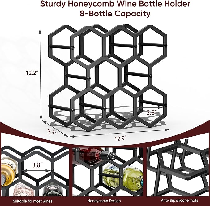 3-Tier Hexagon Metal Countertop Wine Rack, 8 Bottles Tabletop Wine Bottle Holder Stand for Cabinet Pantry, Indoor Outdoor Home Bar Storage Organizer - Image 5