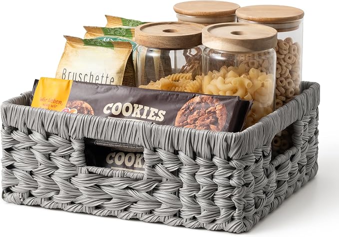 GRANNY SAYS Wicker Baskets for Organizing, Waterproof Pantry Baskets,1-Pack | Large Shallow Basket,Wicker Storage Baskets for Shelves,Woven Baskets for Storage,Rectangle Basket,Wicker Baskets for Storage by GRANNYSAYS