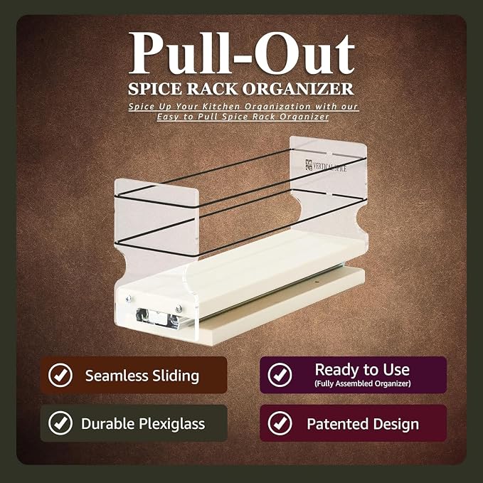 Sliding Spice Rack Organizer for Cabinets - Pull Out Shelves for Upper Kitchen Cabinets - Cabinet Organizer/Storage - 1 Tier - 3.45" x 5.0" x 10.6"(Cream, Partially Assembled) - Image 4