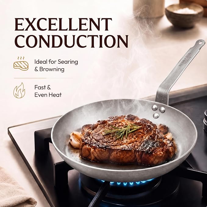 Mauviel M'Steel Black Carbon Natural Nonstick Frying Pan With Iron Handle, 11-in, Suitable For All Cooking Surfaces, Made in France - Image 5