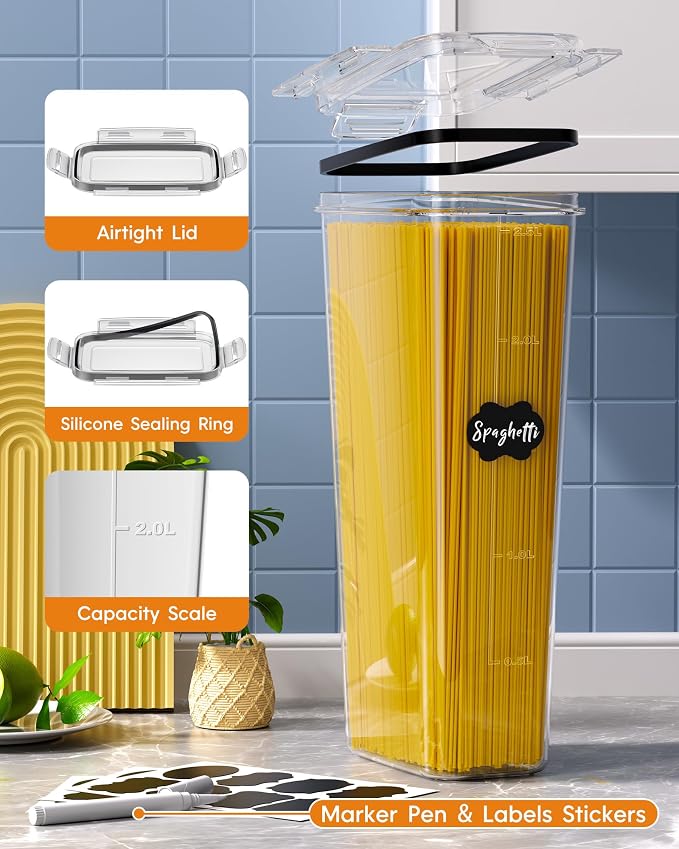 Airtight Food Storage Containers with Lids, 24 PCS Kitchen and Pantry Organization Canisters, BPA-Free, PVC-Free, Food-grade Plastic Leak-proof Jars for Cereal, Flour, Sugar, Extra 24 Labels & Marker - Image 3