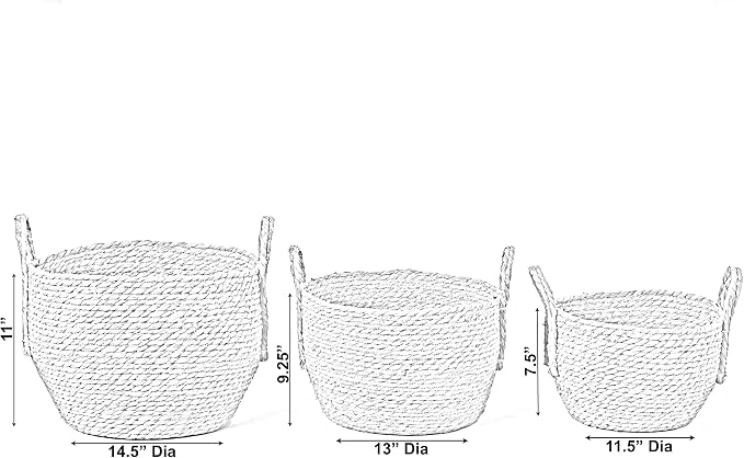Vintiquewise Decorative Round Wicker Woven Rope Storage Blanket Basket with Braided Handles - Set of 3 - Image 4