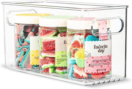 Plastic Food Storage Clear Container Bin with Handles for Organizing Kitchen, Pantry, Refrigerator, Freezer, Pantry, Cabinet, Closet, Bathroom. 10”x4”x5” by primebox