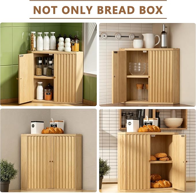 Natural Corner bread box for kitchen countertop, Large Bread Bread Box, Vintage corner bread box for kitchen countertop, Under Cabinet Organizer fluted (Natural) - Image 7