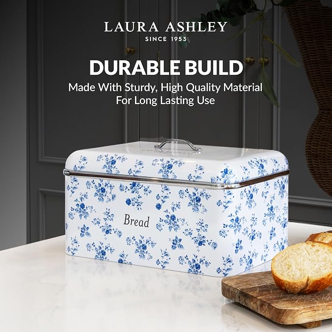 Laura Ashley Elveden Navy Large Bread Box for Kitchen Countertop - Breadbox | Durable Bread Storage Container, Food Grade Metal Bread Bin, Removable Lid, Keep Bread Fresh, Rust Resistant, Easy to Clean - Image 4