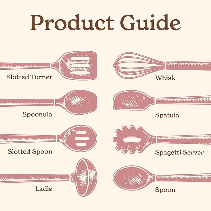 Country Kitchen Non Stick Silicone Utensil Set with Rounded Wood Handles for Cooking and Baking, 8 Piece Set, Pink - Image 3