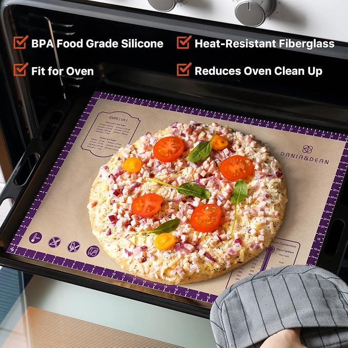 DANIA & DEAN 26"x16" Extra Thick Silicone Baking Mat for Pastry and Bread | Non-Slip & Non-Stick Mat with Measurements, for Pizza, Pie Crust, Dough Rolling, Pasta & Sourdough, Reusable Counter Sheet - Image 3