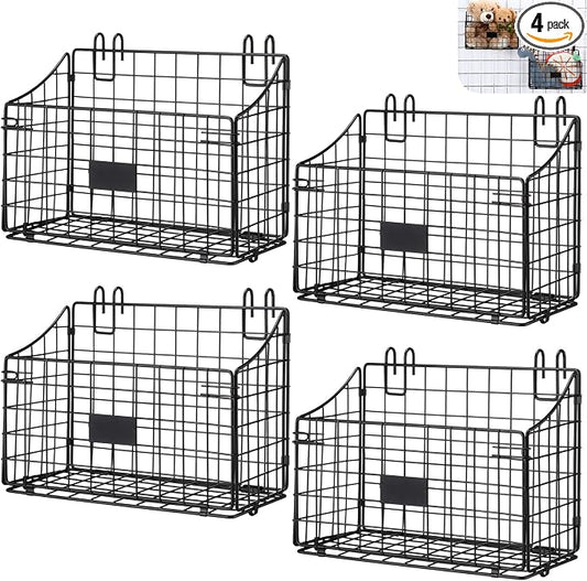 Blulu 4 Pcs Black Grid Wall Baskets, Metal Wire Wall Basket with Hooks Hanging Storage Organization Accessory for Vendor Trade Shows Kitchen Bathroom Pantry Supplies(11 x 8 x 6 Inch) by Blulu