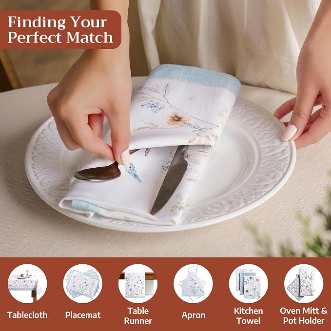 Maison d' Hermine Cloth Napkins Set of 4 Reusable 100% Cotton (20" x 20") | Everyday Square Napkins Cloth Washable Dinner Wedding Restaurant Hotel Kitchen Thanksgiving Christmas - Ice Florals - Image 4