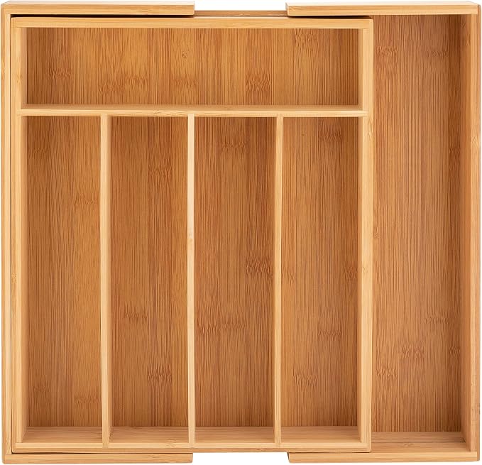 axentia Wood Cutlery Tray - Expandable Bamboo Cutlery Tray Utensil Organiser Flatware Drawer Insert & Divider - 5 to 7 Compartments - Extendable 31 to 48.5cm - Image 7