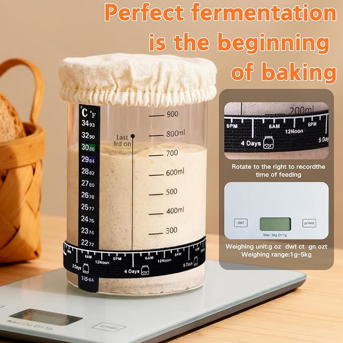 All-Inclusive Sourdough Starter Kit with Enameled Cast Iron Dutch Oven & Scale - Premium Bread Making Tools with 4 Banneton Proofing Baskets, Beginner Guide, Sling, 34oz Starter Jar, Best Baking Gifts - Image 3