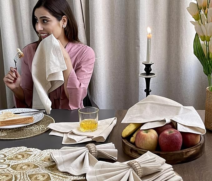 Linen Flax Cotton Cloth Dinner Napkins Set of 12 – 18x18 | Natural Fabric with hemstitched Mitered Corners – Machine Washable Wedding, Cocktail & Party table Napkins - Image 2