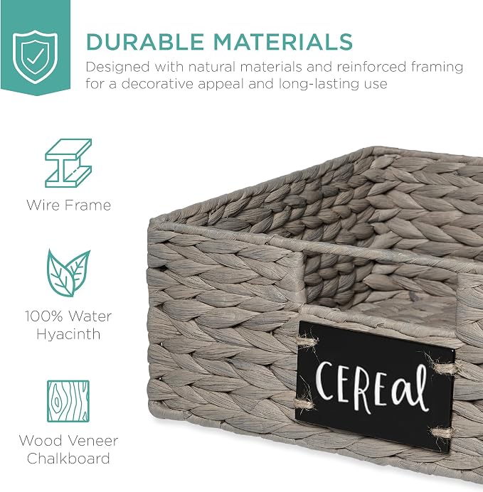 Best Choice Products Set of 4 13x12in Water Hyacinth Pantry Baskets, Woven Organizers w/Chalkboard Label, Chalk Marker - Gray - Image 5
