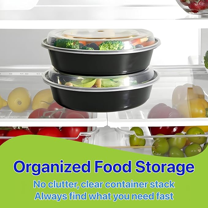 Meal Prep Containers Round [10 Set] x [48 oz] with Lids, 1 compartment, Stackable, Reusable, Leakproof, Food Safe, Microwave, Freezer & Dishwasher Safe for Food Prep Storage (10 Set, 48 oz) - Image 6