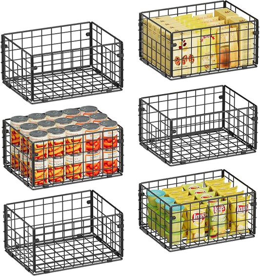 X-cosrack Metal Wire Basket Pantry Baskets Foldable Cabinet Organizers with Handles-6 Pack-12"x9"x6", Food Storage Freezer Organizer Bins for Kitchen Bathroom Laundry Closet Garage - Patent Design by X-cosrack