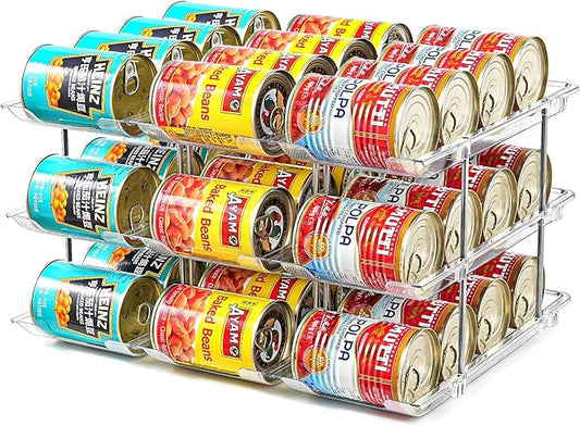 Can Organizer for Pantry, Stacking Can Storage Organizer Hold 36 Cans | Automatic Rolling Can Rack for Fridge, 3Tire 3 Columns Can Holder, Canned Goods Organizer by Amllas