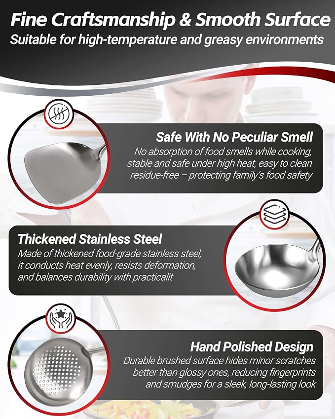 304 Stainless Steel Kitchen Utensils Set, 15PCS All Metal Cooking Tools Set with Whisk, Turner, Tongs, Ladle & Masher, Heavy Duty Dishwasher Safe Kitchen Gadget Set for Home & Professional Cooking - Image 8