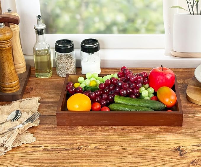 3 Pack Serving Tray with Handles, 13" x 8.7" Bamboo Tray | Serving Platter for Coffee Table, Tray for Bed, Couch, Ottoman, Kitchen Counter, Rustic Decor & Entertaining Essentials - Image 3