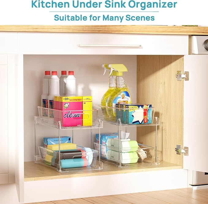 Vtopmart 4 Pack Pull Out Bathroom Under Sink Organizer (S-Standard) | Slide-out drawers, Multi-purpose storage, Clear visibility, Easy Set-up - Image 6