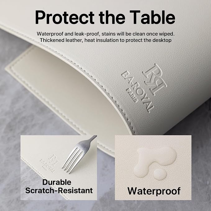Baroyal Faux Leather Placemats Set of 4 Vinyl Washable Wipeable Table Mats for Kitchen Dining Table Heat Resistant Waterproof Modern Indoor/Outdoor Placemats Non-Slip Easy Clean Place Mats-Cream White - Image 5