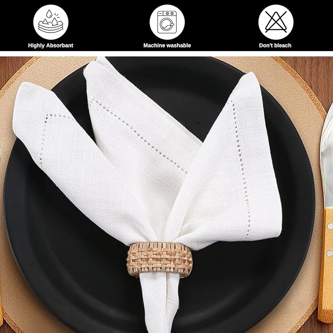 Cloth Dinner Napkins Set of 6 – 100% Cotton White Dinner Napkins 16x16 – Reusable for Easter, Christmas, Weddings, Baby Shower, Parties - Image 7