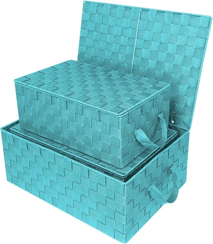 Sorbus Set of 3 Hand-Woven Storage Baskets with Lids (Aqua) – Mesh Bins for Closet, Shelf, or Pantry Organization – Variety Pack for Home and Office Storage - Image 5