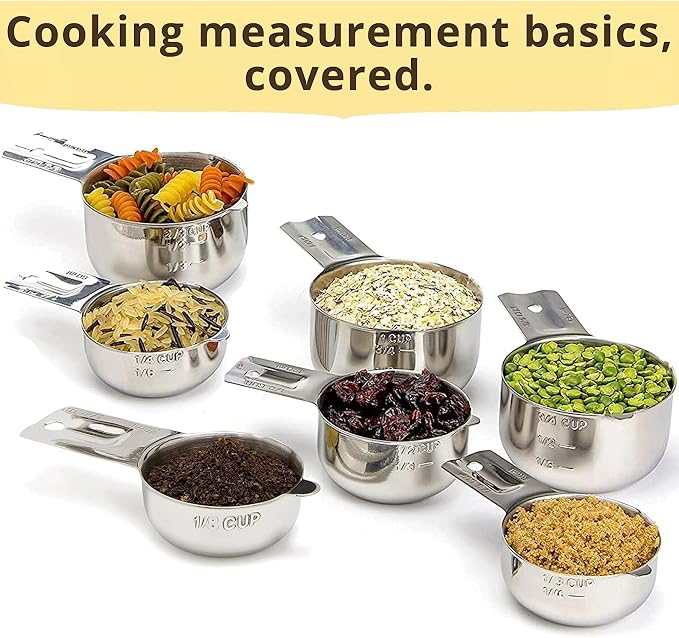 Simply Gourmet Measuring Cups Set of 7, Stackable, 304 Premium Stainless Steel, Kitchen Gadgets for Measure Liquid and Dry Ingredients, Cooking & Baking - Image 3