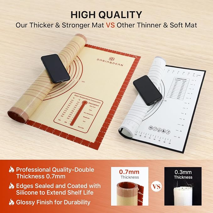 DANIA & DEAN 36"x24" Extra Thick Silicone Baking Mat for Pastry and Bread | Non-Slip & Non-Stick Mat with Measurements, for Pizza, Pie Crust, Dough Rolling, Pasta & Sourdough, Reusable Counter Sheet - Image 4
