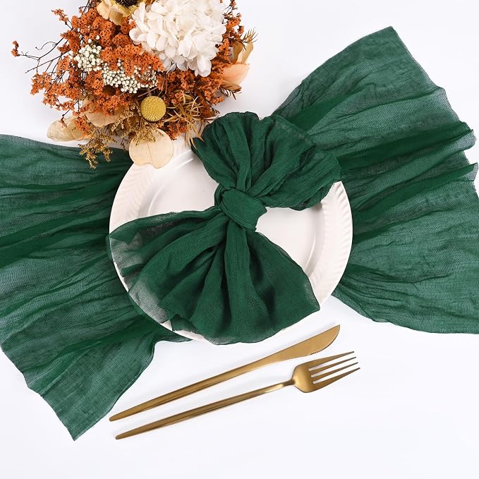 100 Pieces Cloth Napkins Emerald Green Dinner Cheesecloth Napkins for Wedding,Wrinkled Cloth Napkins Bulk for Home Party Rustic Table Decoration, 17 x 17 Inch - Image 8