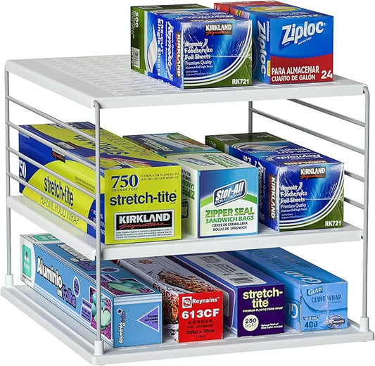 Upgraded Cabinet Organizers - Divided Compartment Holder for Plastic Bag, Wrap, Foil, Snack and Box - Kitchen Organization Under Sink Storage Suitable by WANCHIY