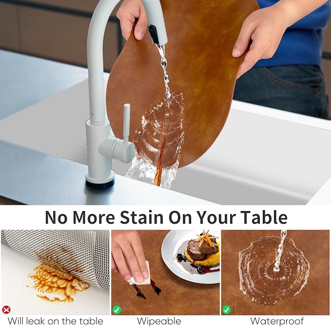 ADRIMER Placemats, Heat Resistant Oval Placemats Set of 4 Washable 12 x 17 Inch, Waterproof Table Mats, Wipeable Pu Place Mats for Kitchen, Dining Room, Turmeric Brown - Image 3