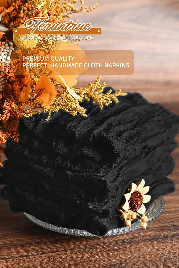 84 Packs Black Cheese Cloth Napkins 20 x 20 Inch Gauze Wrinkled Dinner Napkins, Rustic Boho Napkins Cloth Napkin for Wedding Party Event Dinner Table Decoration - Image 6