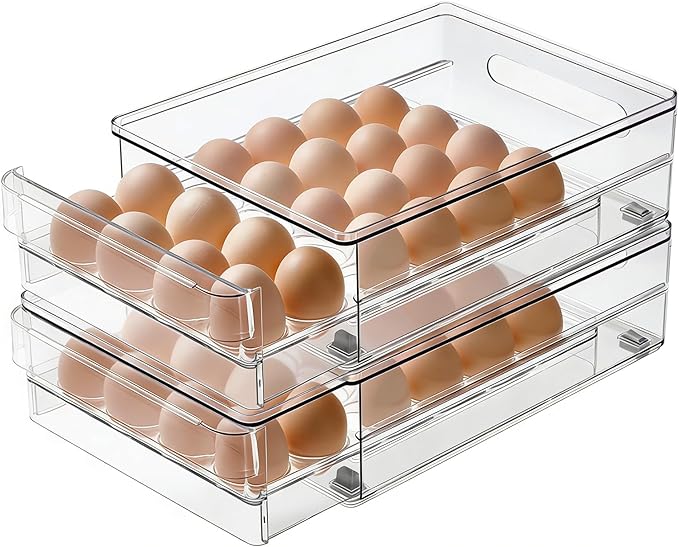 Egg Holder for Refrigerator, 48 Capacity Clear Egg Storage Drawer with Non-Slip Pads, Stackable BPA-Free Egg Organizer Tray for Fridge by vacane