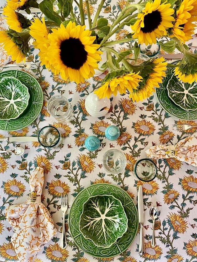 100% Yellow Cotton Dinner Napkins, Set of 6, Hand Printed Sunflower Serenade Design, Fair Trade, Washable Cloth Napkins for Parties & Cocktails 20x20 in - Image 7