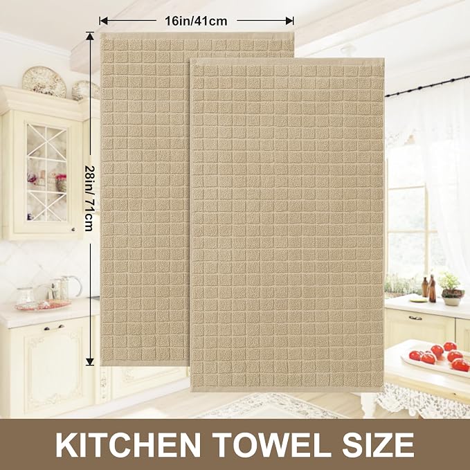 Homaxy Premium Ring Spun Cotton 390 GSM Kitchen Towels, 6 Pack, Tan | 16" x 28" Large Dish Towels, Super Absorbent Terry Hand Towels, Soft Tea Towels with Hanging Loops - Image 5