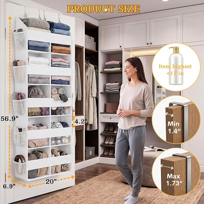 Over The Door Organizer 5 Tiers, Extra Large Behind Door Storage of 10 Compartments, 80 lbs Weight Capacity Hanging Storage Organizer with Clear Window Kids Toys, Shoes,Diapers, Room Storage, White - Image 4