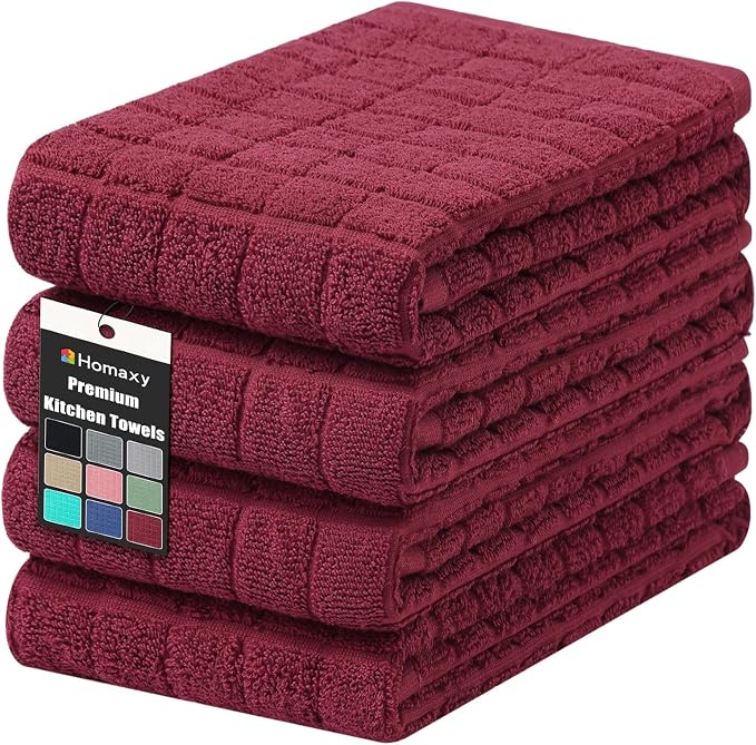 Homaxy Premium Ring Spun Cotton 390 GSM Kitchen Towels, 6 Pack, Red | 16" x 28" Large Dish Towels, Super Absorbent Terry Hand Towels, Soft Tea Towels with Hanging Loops by Homaxy