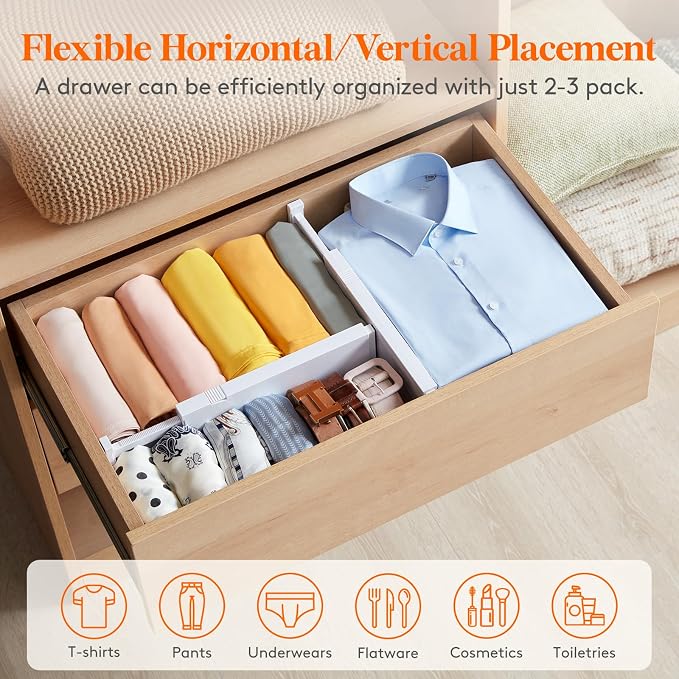Lifewit 16 Pack Upgrade Drawer Dividers for Clothes, 4" High 11-17" Adjustable Dresser Drawer Organizers, Expandable White Plastic Drawer Separators for Kitchen, Nursery, Office Organization & Storage | 16 Pack 11-17" Expandable White Plastic Drawer Se... - Image 6
