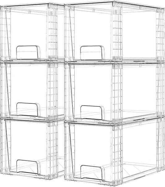 Vtopmart 6 Pack Large Stackable Storage Drawers | Easily Assemble Acrylic, Bathroom Closet Undersink Organizers, Plastic Bins for Kitchen Cabinets, Pantry, Makeup, Medicine by Vtopmart