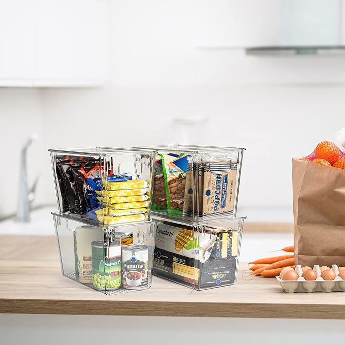 ClearSpace Modern Plastic Storage Bins with Lids – Perfect Kitchen Organization or Pantry Fridge Organizer, 4 Pack, 12.5" x 6" x 7", 9L Capacity Each, BPA Free, Stackable - Image 8