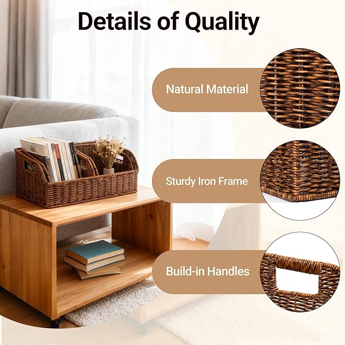 Brownlily Faux Wicker Pantry Storage Baskets, Brown-Single Set (3-Piece) | Handwoven Baskets for Organizing with Built-in Handles, All-Purpose Storage Baskets with Chalkboard for Shelves,Laundry Room - Image 2