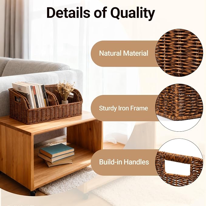Brownlily Faux Wicker Pantry Storage Baskets, Brown-Double Set (6-Piece) | Handwoven Baskets for Organizing with Built-in Handles, All-Purpose Storage Baskets with Chalkboard for Shelves,Laundry Room - Image 2