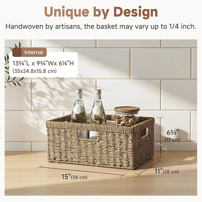StorageWorks Wicker Storage Baskets for Shelves, Seagrass Basket, 1-Pack | Large Wicker Baskets for Organizing, Seagrass Storage Baskets, Seagrass Baskets for Storage, Woven Basket for Storage - Image 3