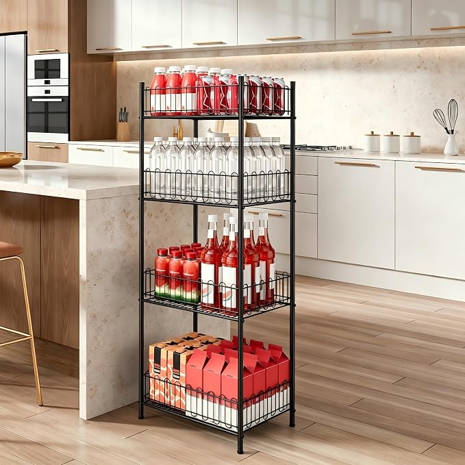 Vrisa Water Bottle Organizer 4 Tiers Free Standing Water Bottle Holder Beverage Soda Can Drink Holder Stand Can Organizer Storage Rack for Pantry Kitchen Food Storage, Black by Vrisa
